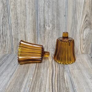 2 Vintage Amber Votive Cups Pegged, Ribbed Pair Candle Sconce Holders